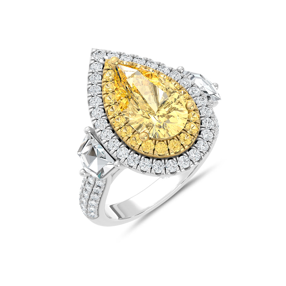 14K Two Tone Gold Lab Grown Diamond 6 1/6 Ct.Tw. Yellow Pear Engagement Ring (Center 4ct)