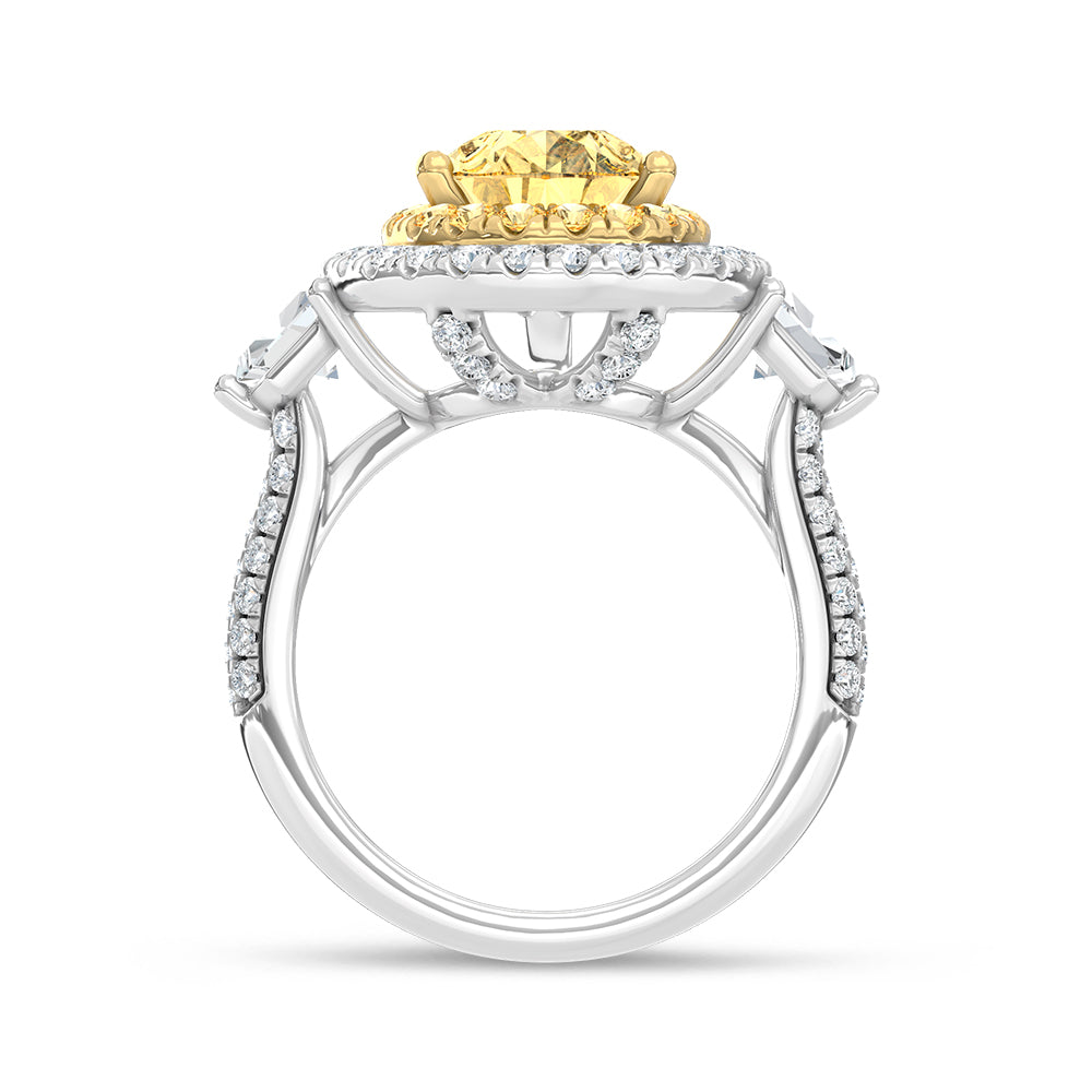 14K Two Tone Gold Lab Grown Diamond 6 1/6 Ct.Tw. Yellow Pear Engagement Ring (Center 4ct)