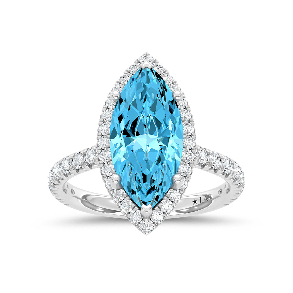14K White Gold Lab Grown Diamond 3 3/4 Ct.Tw. Blue Marquise Engagement Ring (Center 3ct)