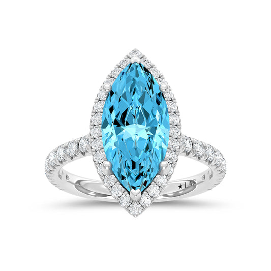 14K White Gold Lab Grown Diamond 3 3/4 Ct.Tw. Blue Marquise Engagement Ring (Center 3ct)