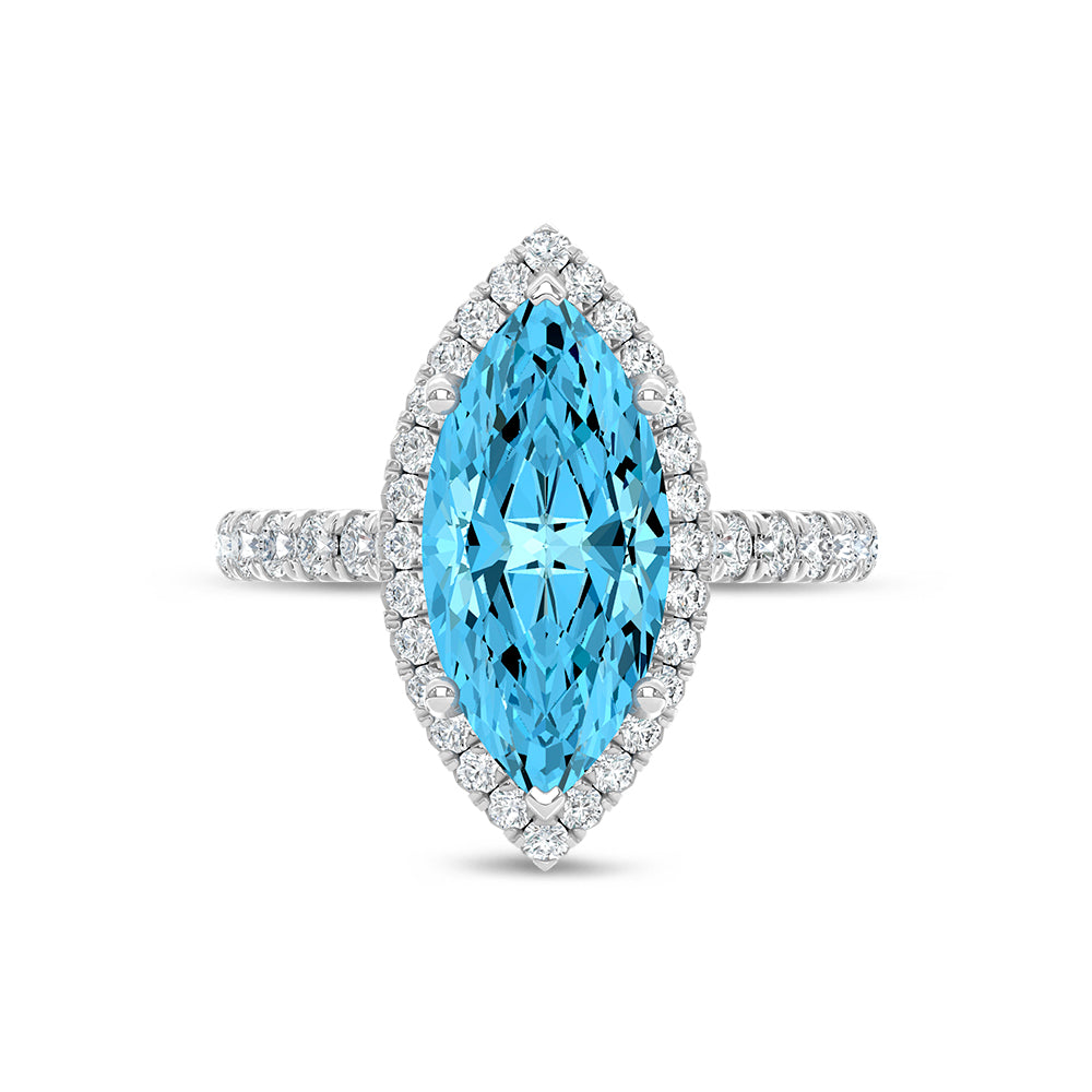 14K White Gold Lab Grown Diamond 3 3/4 Ct.Tw. Blue Marquise Engagement Ring (Center 3ct)