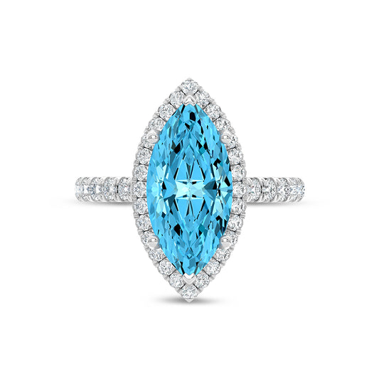 14K White Gold Lab Grown Diamond 3 3/4 Ct.Tw. Blue Marquise Engagement Ring (Center 3ct)