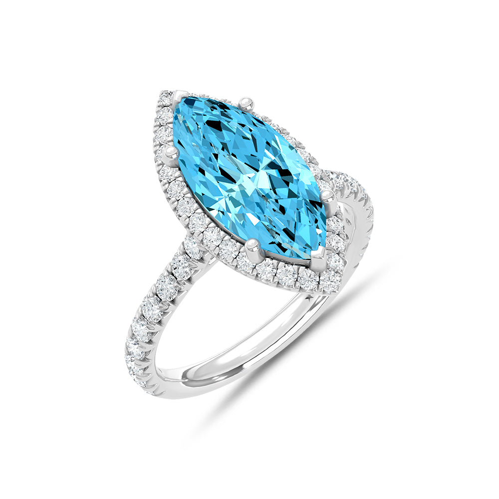 14K White Gold Lab Grown Diamond 3 3/4 Ct.Tw. Blue Marquise Engagement Ring (Center 3ct)