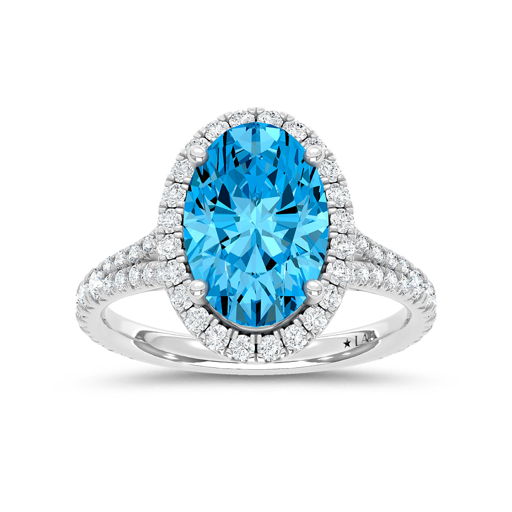14K White Gold Lab Grown Diamond 3 5/8 Ct.Tw. Blue Oval Engagement Ring (Center 3ct)