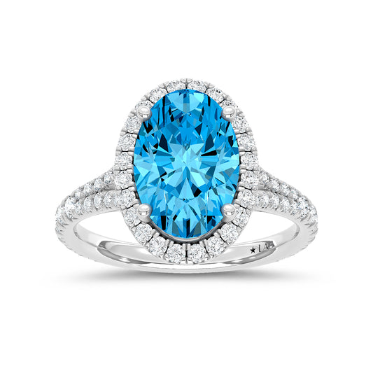 14K White Gold Lab Grown Diamond 3 5/8 Ct.Tw. Blue Oval Engagement Ring (Center 3ct)