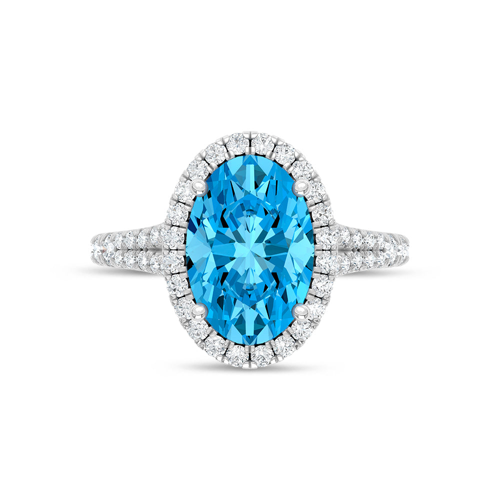 14K White Gold Lab Grown Diamond 3 5/8 Ct.Tw. Blue Oval Engagement Ring (Center 3ct)