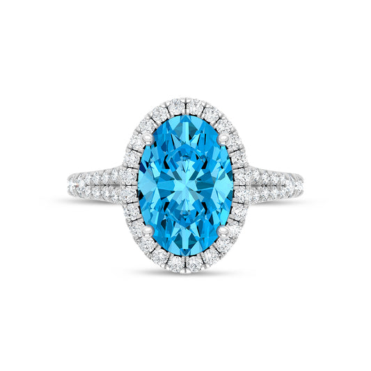 14K White Gold Lab Grown Diamond 3 5/8 Ct.Tw. Blue Oval Engagement Ring (Center 3ct)