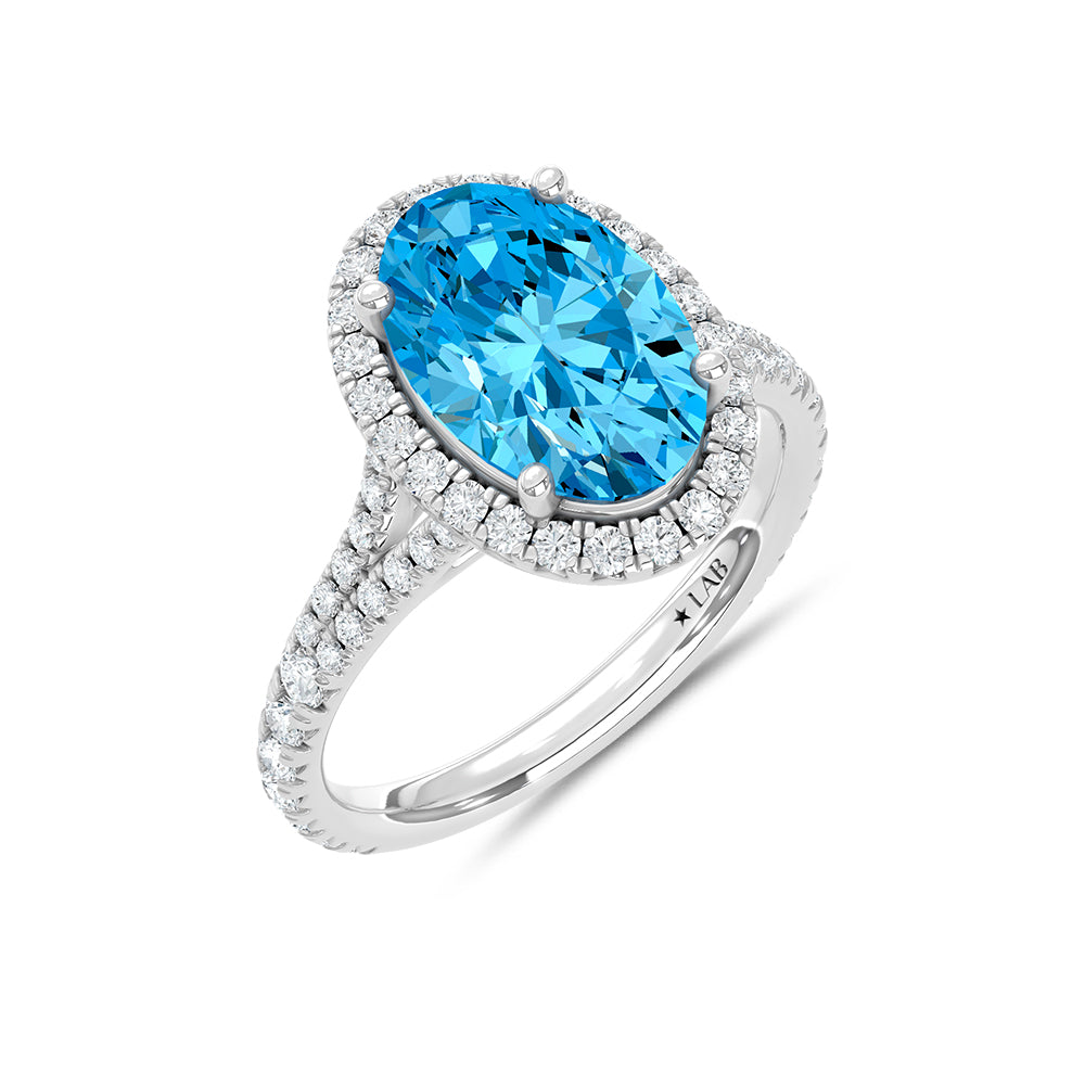 14K White Gold Lab Grown Diamond 3 5/8 Ct.Tw. Blue Oval Engagement Ring (Center 3ct)