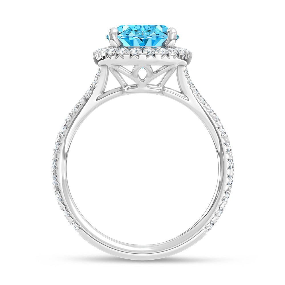 14K White Gold Lab Grown Diamond 3 5/8 Ct.Tw. Blue Oval Engagement Ring (Center 3ct)