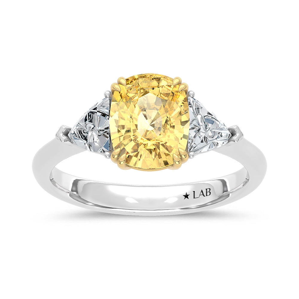 14K Two Tone Gold Lab Grown Diamond 3 7/8 Ct.Tw. Yellow Cushion Engagement Ring (Center 3ct)