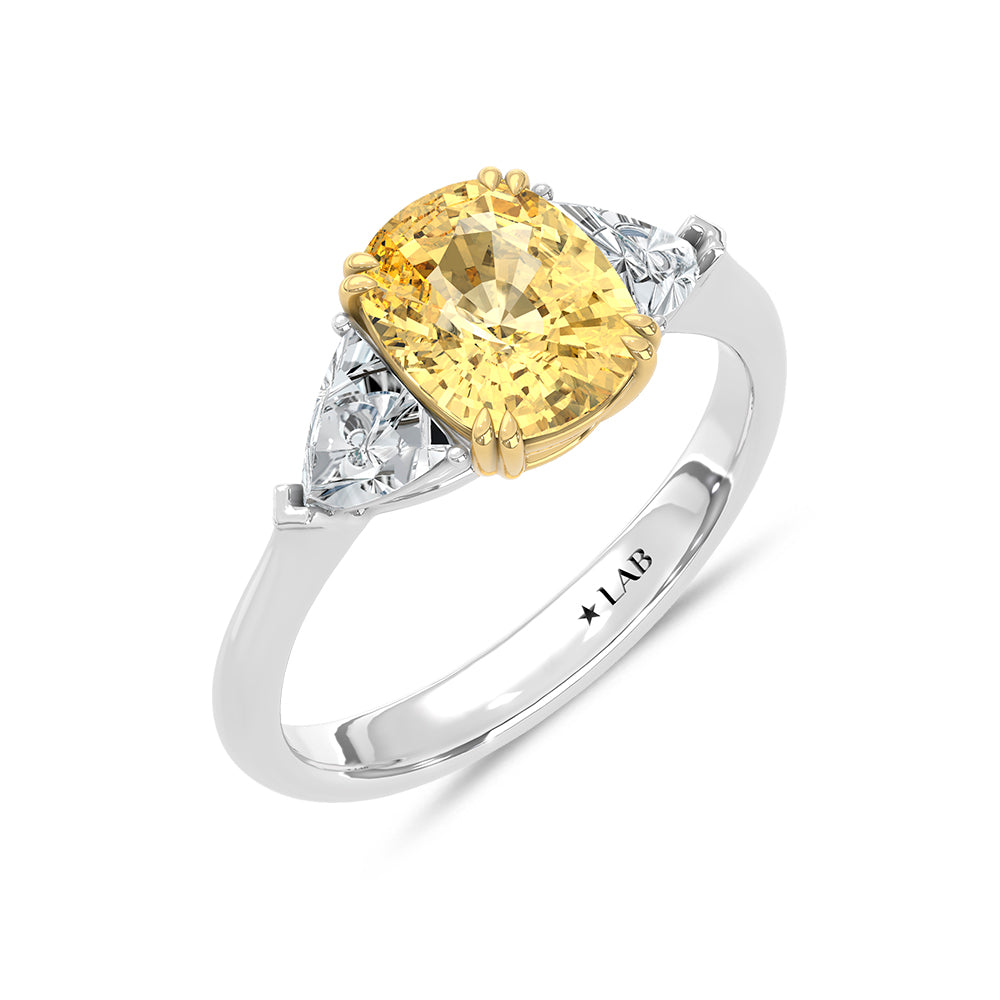14K Two Tone Gold Lab Grown Diamond 3 7/8 Ct.Tw. Yellow Cushion Engagement Ring (Center 3ct)