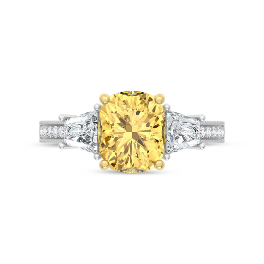 14K Two Tone Gold Lab Grown Diamond 5 1/6 Ct.Tw. Yellow Cushion Engagement Ring (Center 4ct)