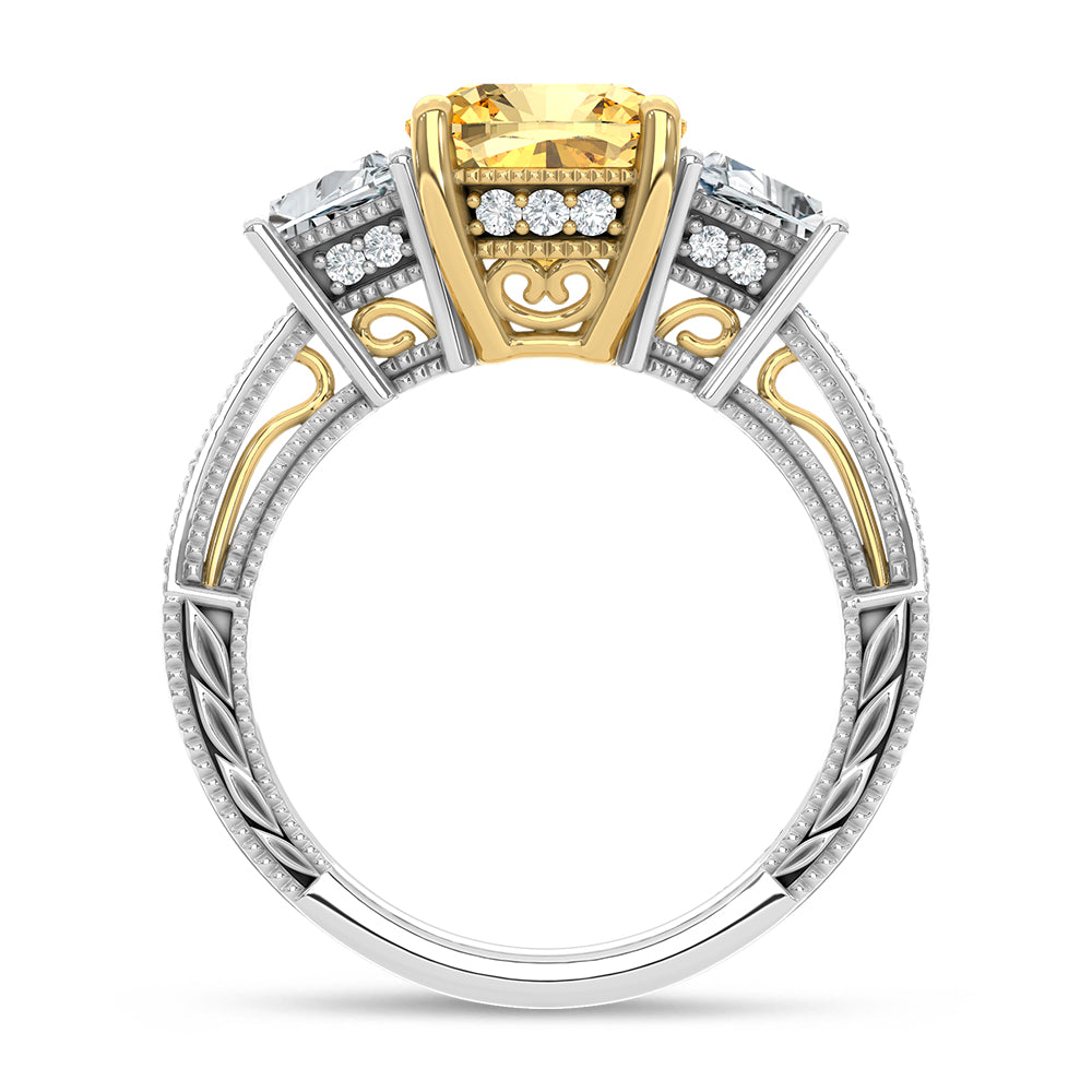 14K Two Tone Gold Lab Grown Diamond 5 1/6 Ct.Tw. Yellow Cushion Engagement Ring (Center 4ct)