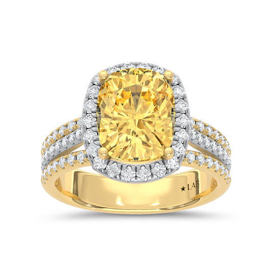 14K Two Tone Gold Lab Grown Diamond 5 3/4 Ct.Tw. Yellow Cushion Engagement Ring (Center 5ct)