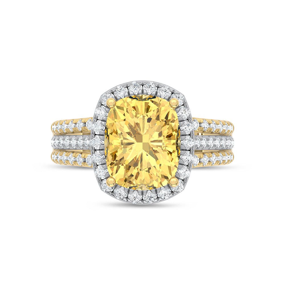 14K Two Tone Gold Lab Grown Diamond 5 3/4 Ct.Tw. Yellow Cushion Engagement Ring (Center 5ct)