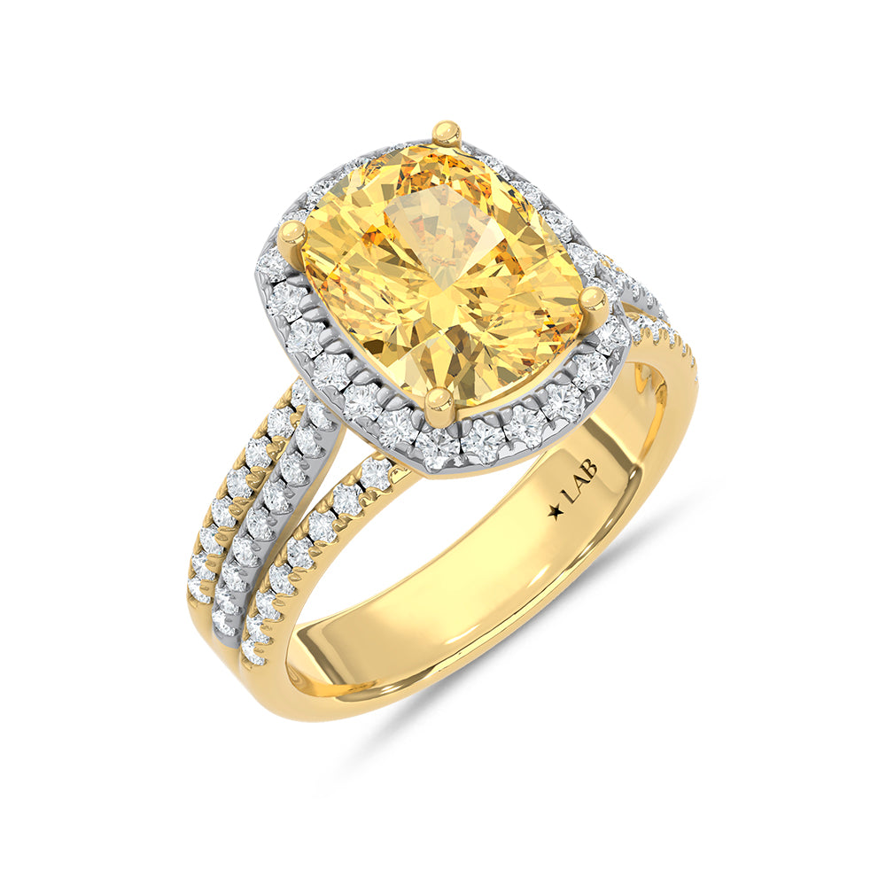 14K Two Tone Gold Lab Grown Diamond 5 3/4 Ct.Tw. Yellow Cushion Engagement Ring (Center 5ct)