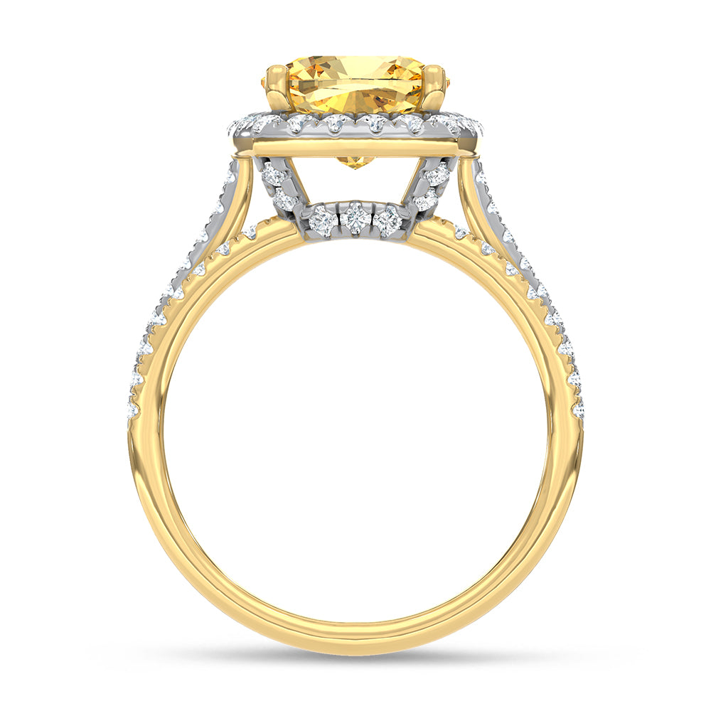 14K Two Tone Gold Lab Grown Diamond 5 3/4 Ct.Tw. Yellow Cushion Engagement Ring (Center 5ct)