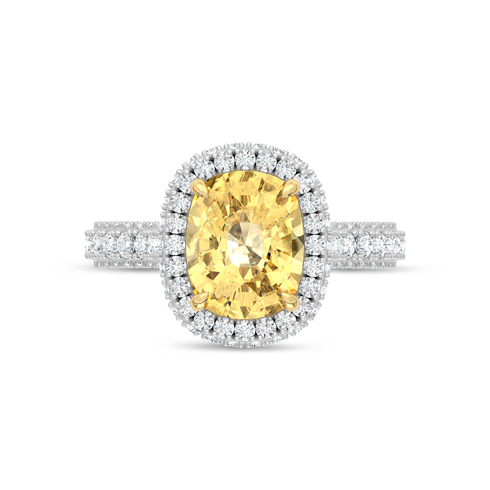 14K Two Tone Gold Lab Grown Diamond 5 5/8 Ct.Tw. Yellow Cushion Engagement Ring (Center 4ct)