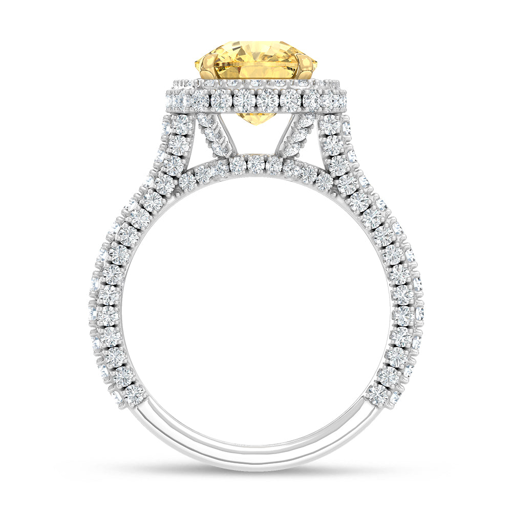 14K Two Tone Gold Lab Grown Diamond 5 5/8 Ct.Tw. Yellow Cushion Engagement Ring (Center 4ct)