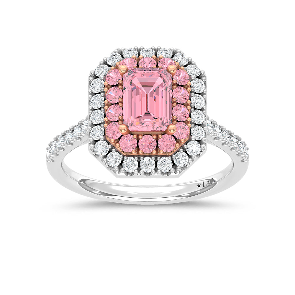 14K Two Tone Lab Grown Diamond 1 7/8 Ct.Tw. Pink Emerald Engagement Ring (Center 1ct)