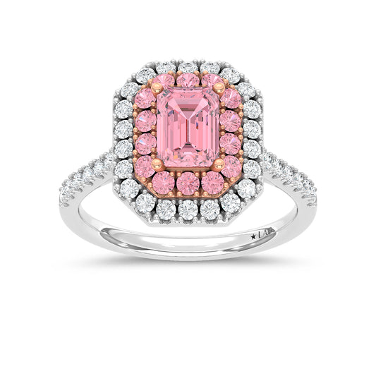 14K Two Tone Lab Grown Diamond 1 7/8 Ct.Tw. Pink Emerald Engagement Ring (Center 1ct)