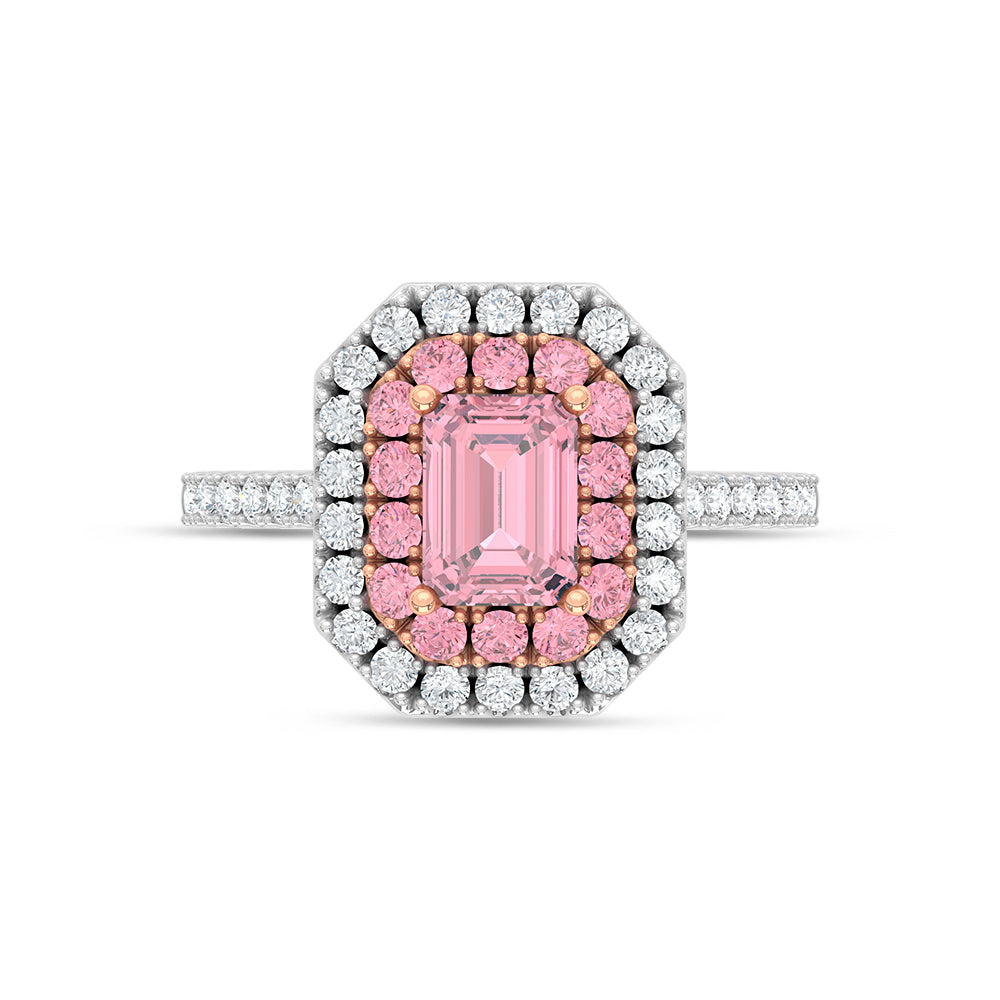 14K Two Tone Lab Grown Diamond 1 7/8 Ct.Tw. Pink Emerald Engagement Ring (Center 1ct)