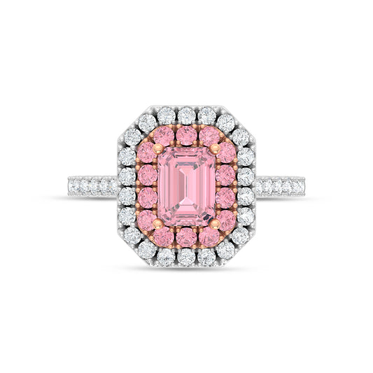 14K Two Tone Lab Grown Diamond 1 7/8 Ct.Tw. Pink Emerald Engagement Ring (Center 1ct)
