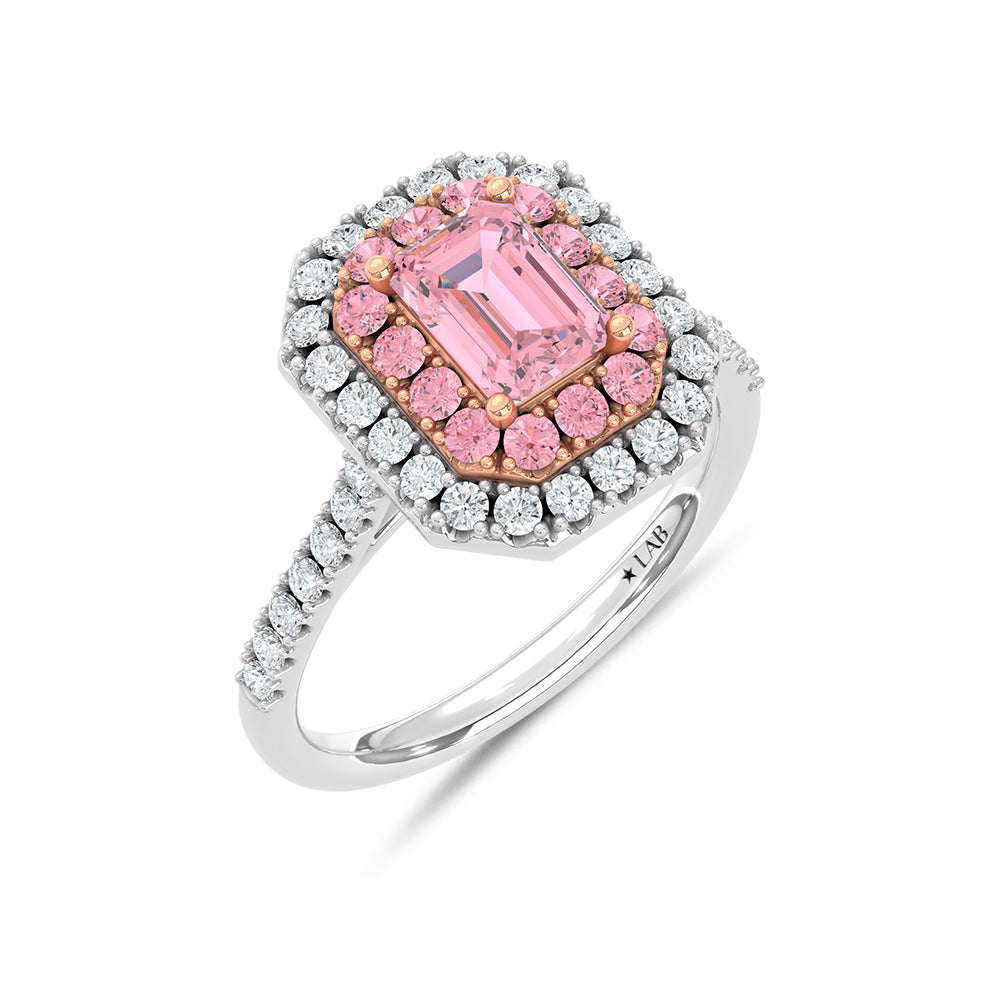 14K Two Tone Lab Grown Diamond 1 7/8 Ct.Tw. Pink Emerald Engagement Ring (Center 1ct)