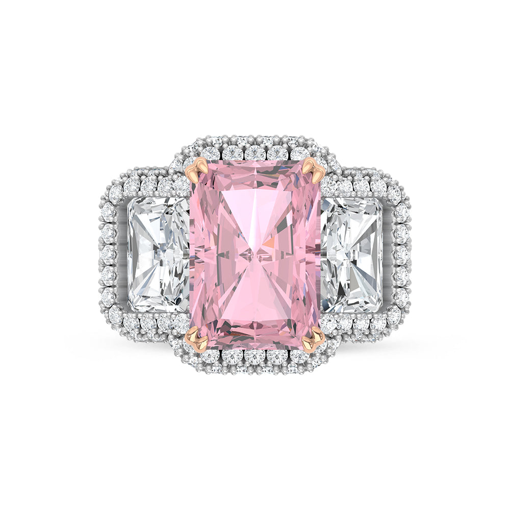 14K Two Tone Lab Grown Diamond 6 5/8 Ct.Tw. Pink Radiant Engagement Ring (Center 5 ct)