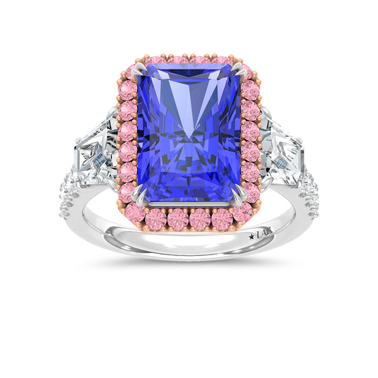 14K Two Tone Lab Grown Diamond 7 1/3 Ct.Tw. Blue Radiant Engagement Ring (Center 5ct)