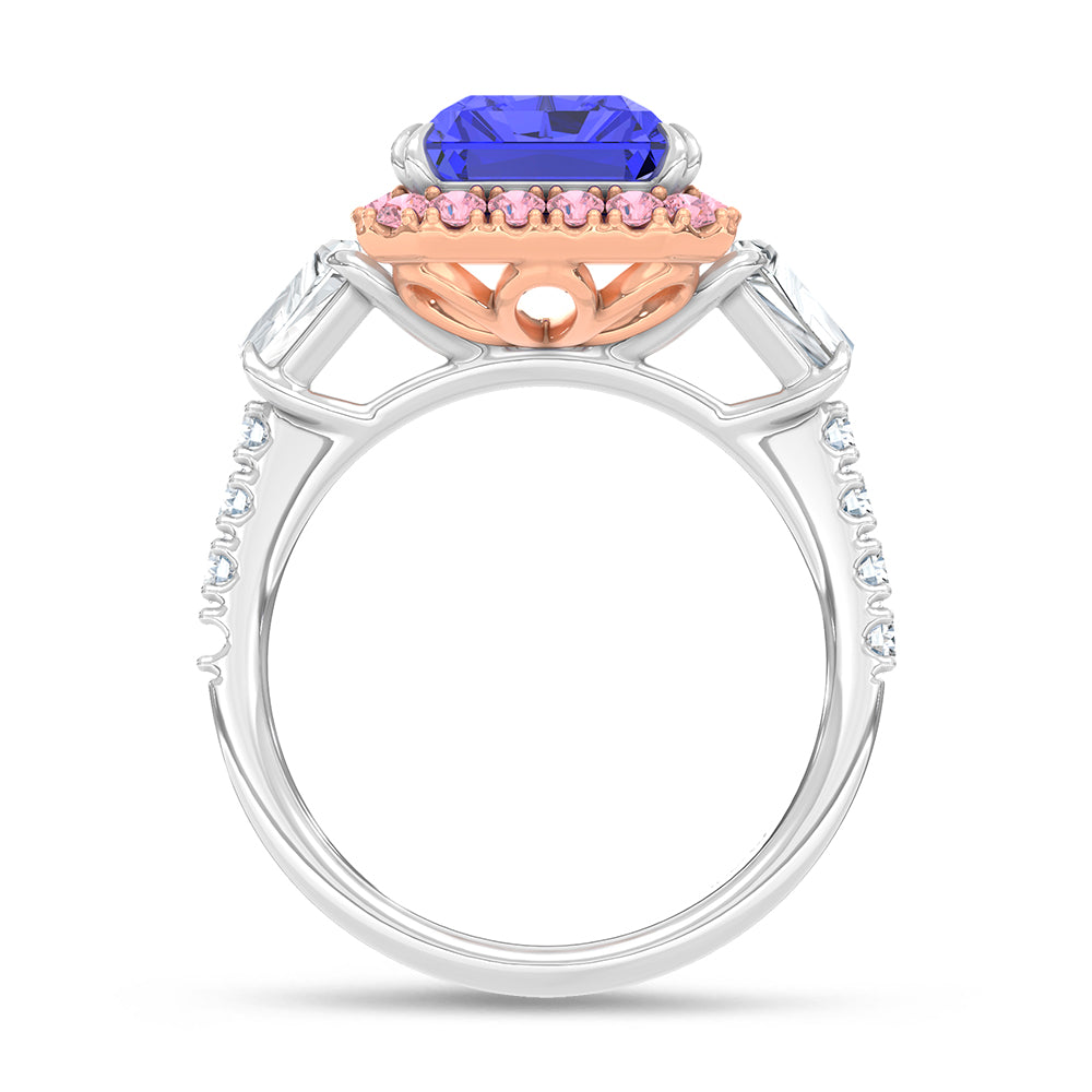 14K Two Tone Lab Grown Diamond 7 1/3 Ct.Tw. Blue Radiant Engagement Ring (Center 5ct)