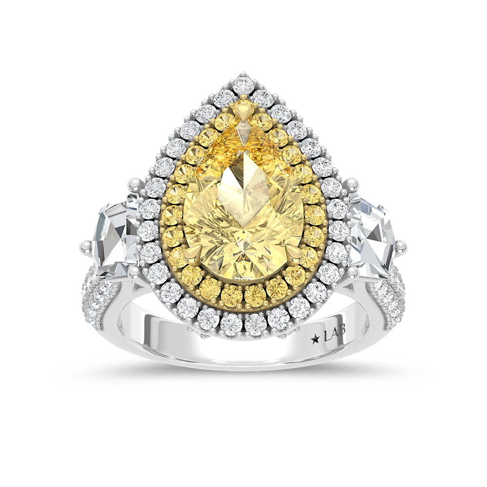 14K Two Tone Lab Grown Diamond 5 1/5 Ct.Tw. Yellow Pear Engagement Ring (Center 3 ct)