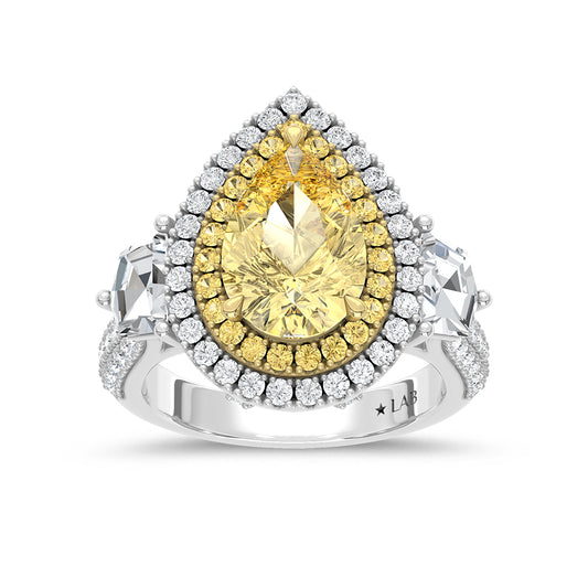 14K Two Tone Lab Grown Diamond 5 1/5 Ct.Tw. Yellow Pear Engagement Ring (Center 3 ct)