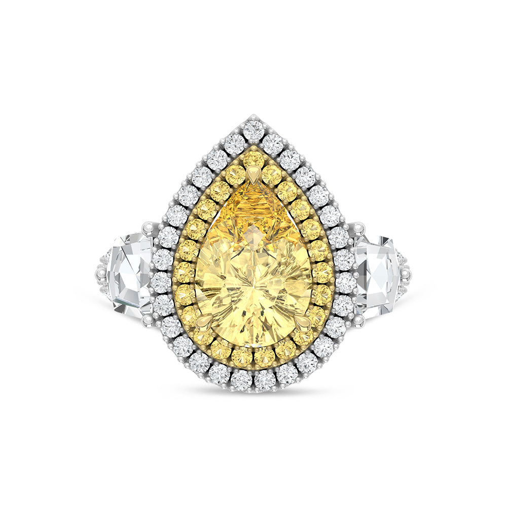 14K Two Tone Lab Grown Diamond 5 1/5 Ct.Tw. Yellow Pear Engagement Ring (Center 3 ct)