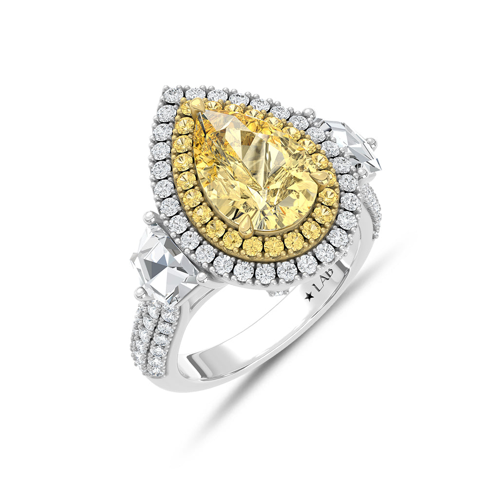 14K Two Tone Lab Grown Diamond 5 1/5 Ct.Tw. Yellow Pear Engagement Ring (Center 3 ct)