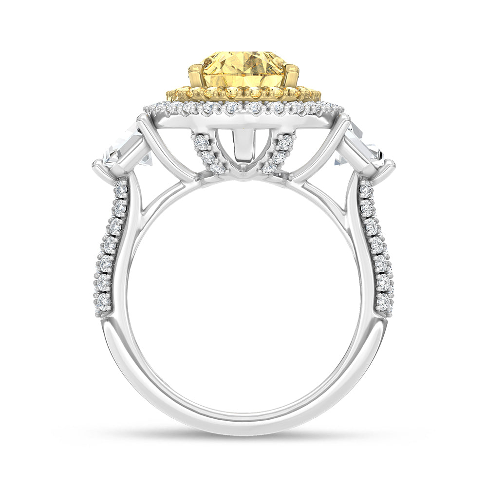 14K Two Tone Lab Grown Diamond 5 1/5 Ct.Tw. Yellow Pear Engagement Ring (Center 3 ct)