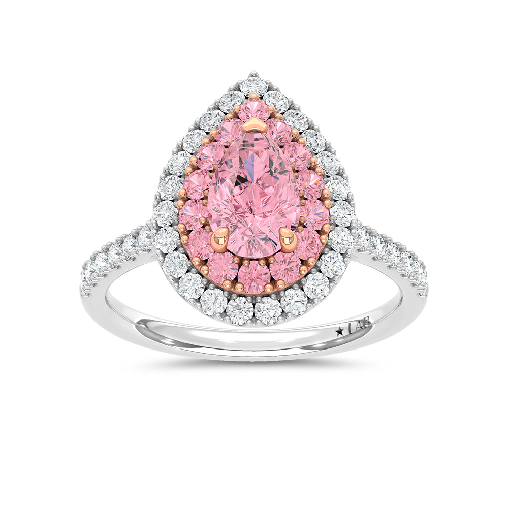 14K Two Tone Lab Grown Diamond 1 7/8 Ct.Tw. Pink Pear Engagement Ring (Center 1ct)