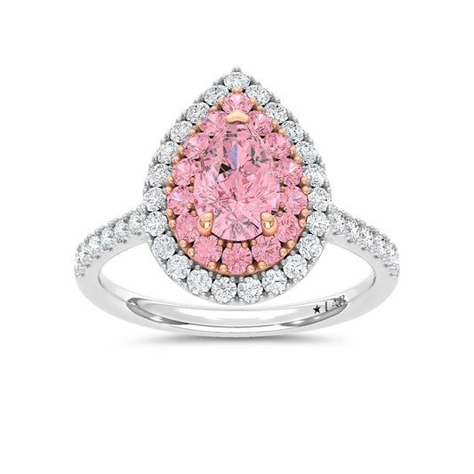 14K Two Tone Lab Grown Diamond 1 7/8 Ct.Tw. Pink Pear Engagement Ring (Center 1ct)