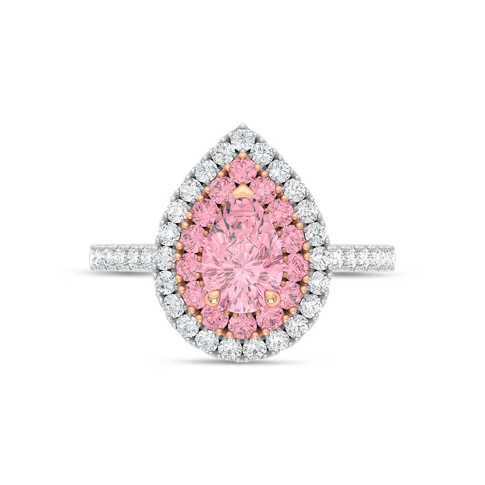 14K Two Tone Lab Grown Diamond 1 7/8 Ct.Tw. Pink Pear Engagement Ring (Center 1ct)
