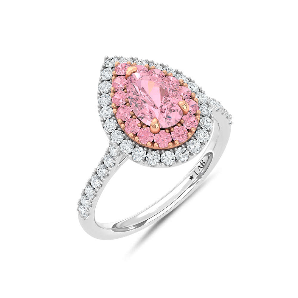 14K Two Tone Lab Grown Diamond 1 7/8 Ct.Tw. Pink Pear Engagement Ring (Center 1ct)