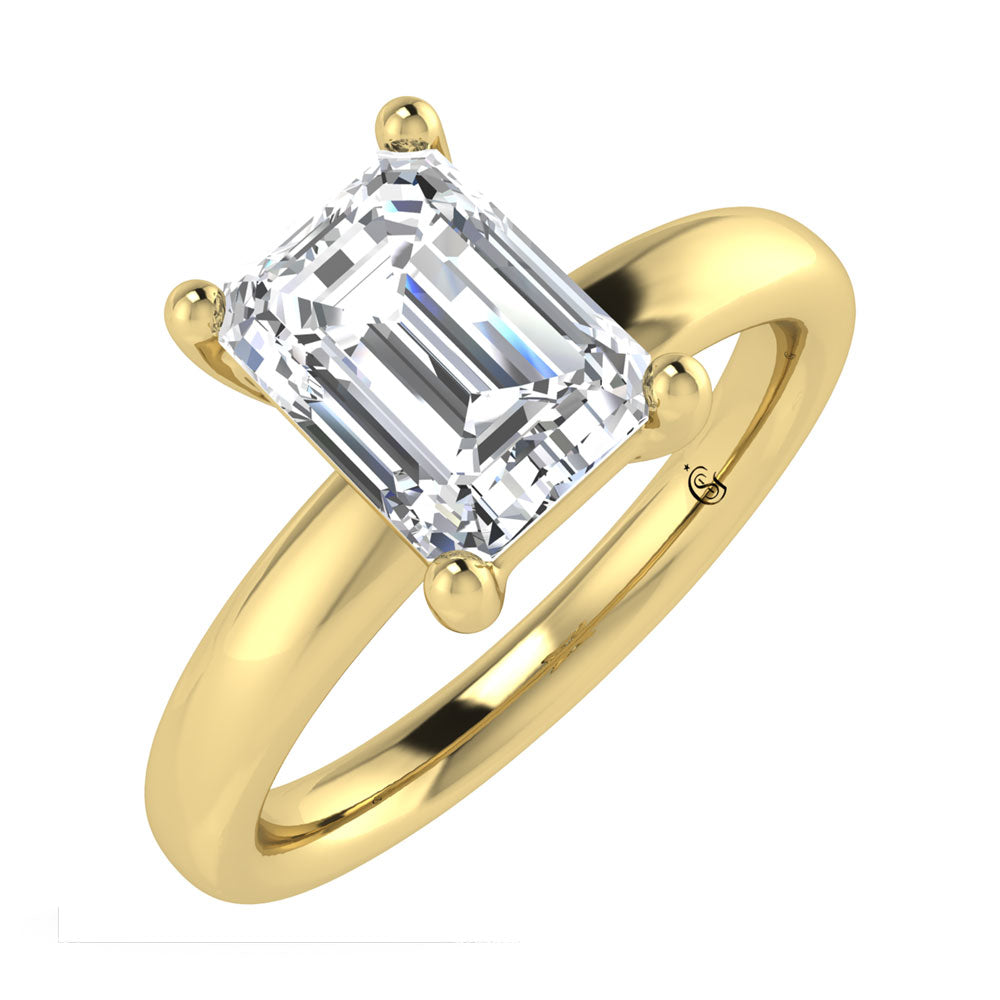 14K Yellow Gold Lab Grown Diamond 2 Ct.Tw. IGI Certified Emerald Shape Solitaire (Available from 1CT to 7CT)