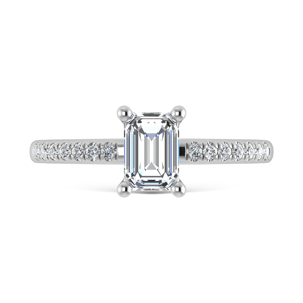 14K White Gold Lab Grown Diamond 1 1/5 Ct.Tw. IGI Certified Emerald Shape Hidden Halo Engagement Ring (IGI Certified Center 1ct)