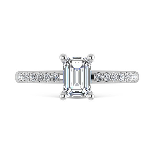 14K White Gold Lab Grown Diamond 1 1/5 Ct.Tw. IGI Certified Emerald Shape Hidden Halo Engagement Ring (IGI Certified Center 1ct)