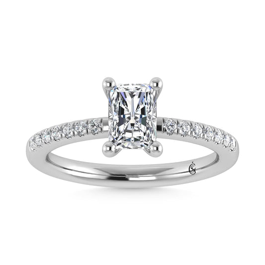 14K White Gold Lab Grown Diamond 1 3/4 Ct.Tw. IGI Certified Radiant Shape Hidden Halo Engagement Ring