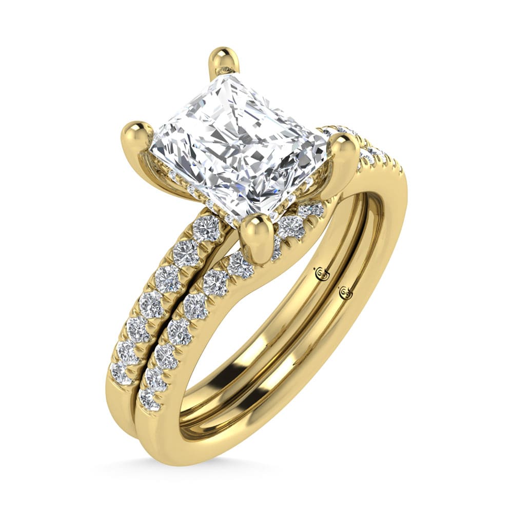 14K Yellow Gold Lab Grown Diamond 1 3/4 Ct.Tw. IGI Certified Radiant Shape Hidden Halo Engagement Ring