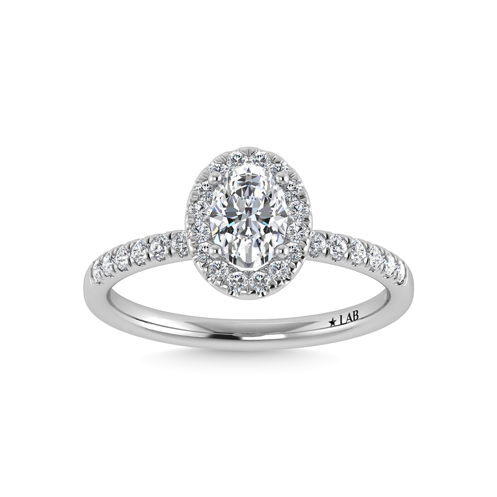 14K White Gold Lab Grown Diamond  1 3/4 Ct.Tw. IGI Certified Oval Shape Halo Engagement Ring (IGI Certified Center 1 1/2ct)