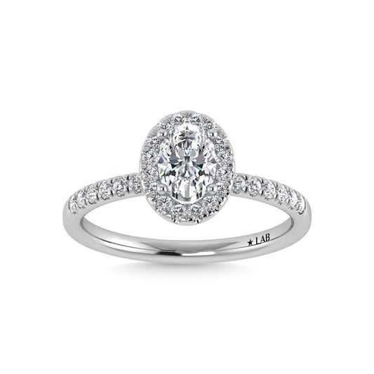 14K White Gold Lab Grown Diamond  1 3/4 Ct.Tw. IGI Certified Oval Shape Halo Engagement Ring (IGI Certified Center 1 1/2ct)