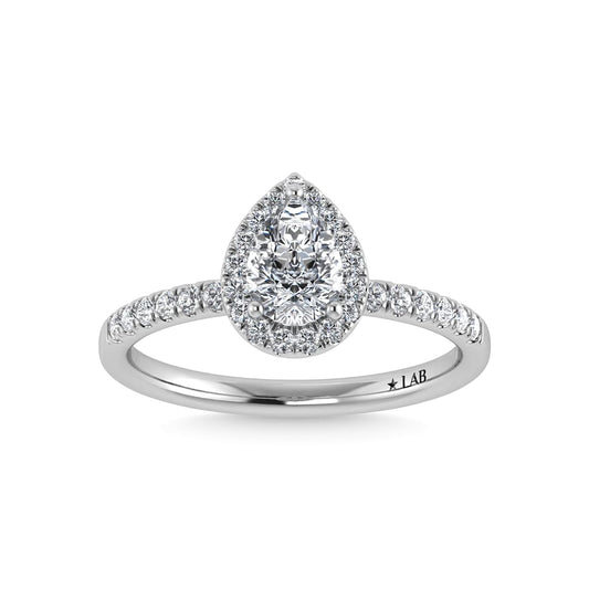 14K White Gold Lab Grown Diamond  1 Ct.Tw. IGI Certified Pear Shape Halo Engagement Ring (IGI Certified Center 1 1/2ct)