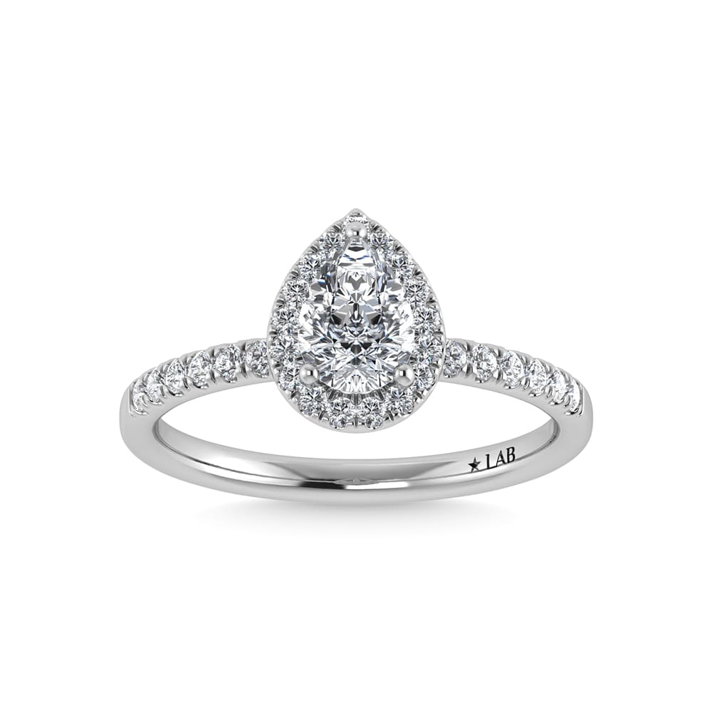 14K White Gold Lab Grown Diamond  1 1/4 Ct.Tw. IGI Certified Pear Shape Halo Engagement Ring (IGI Certified Center 1ct)
