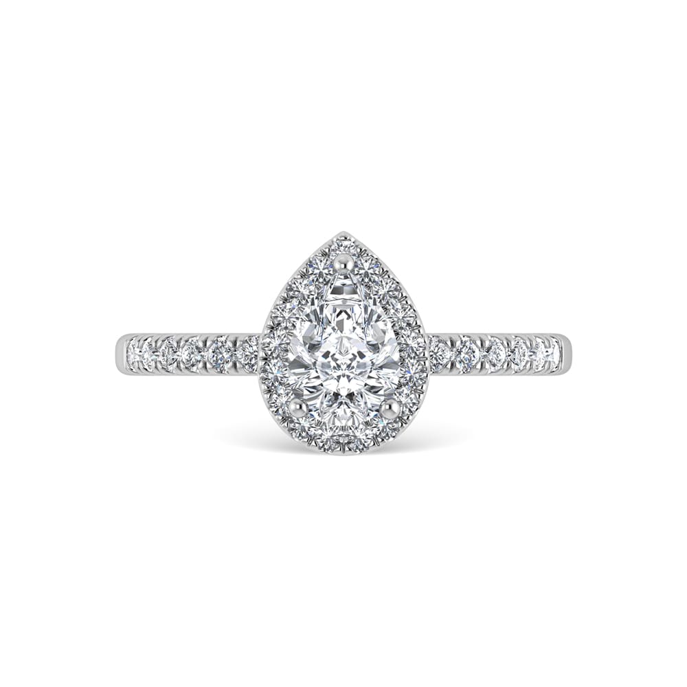 14K White Gold Lab Grown Diamond  1 Ct.Tw. IGI Certified Pear Shape Halo Engagement Ring (IGI Certified Center 1 1/2ct)